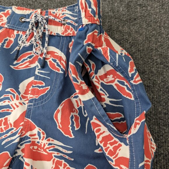 LL BEAN Swim Trunks Men's M Blue Red Lobster Print Pockets Tie Waist Preppy - Picture 4 of 12